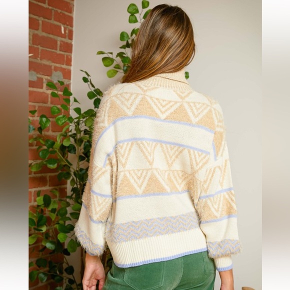 39. OVERSIZED U NECK LINE ETHNIC PRINTED FUZY FLEECE SOFT WARM SWEATER - Picture 2 of 4